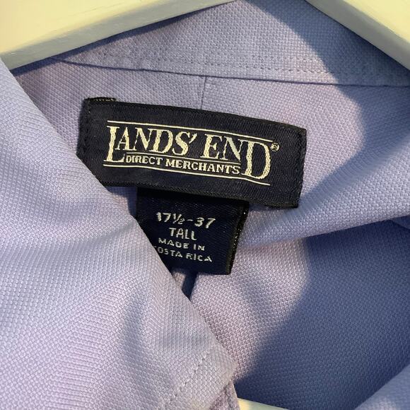 Lands’ End Solid Blue Long Sleeve Button Down Shirt 17 1/2 37 Tall - Picture 3 of 6